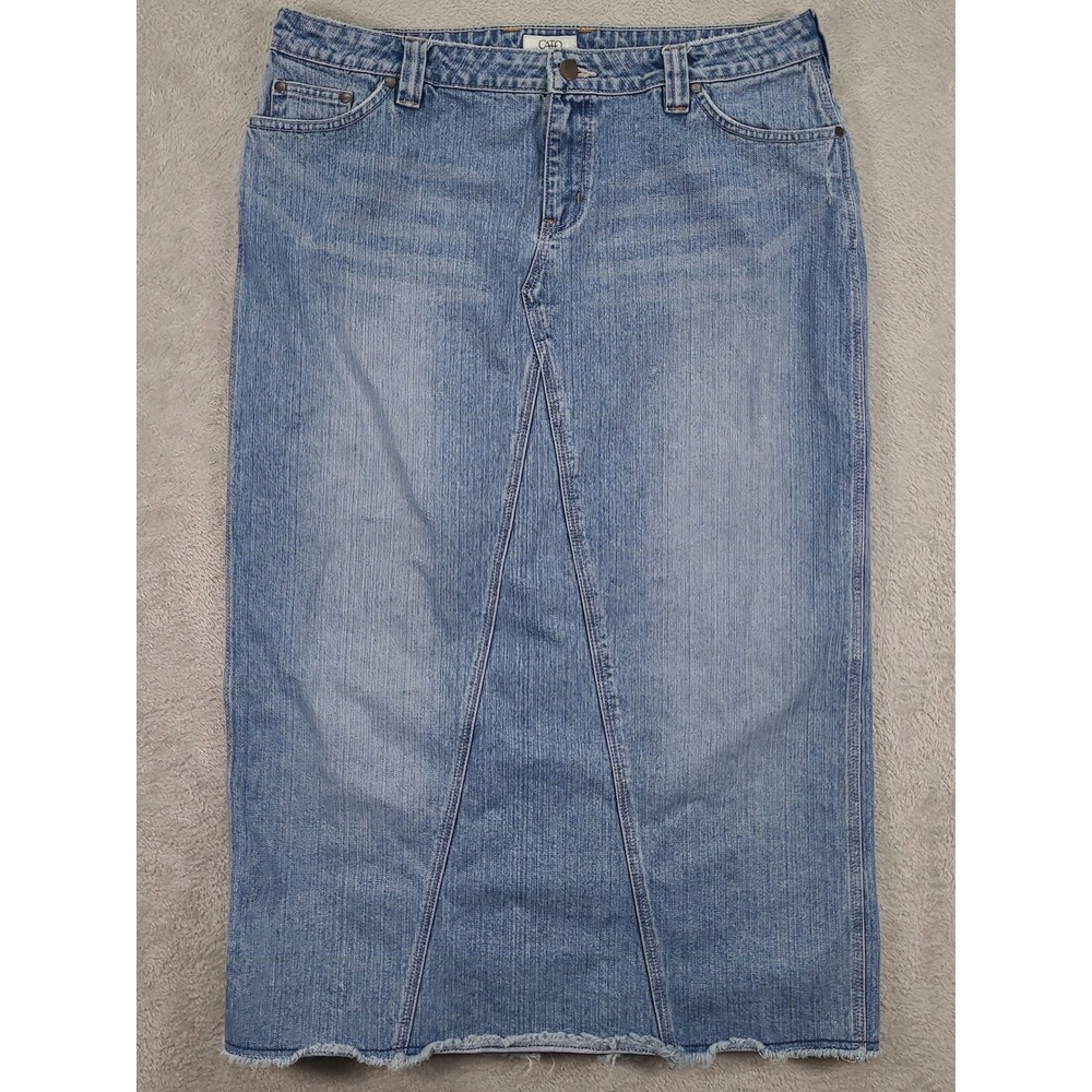 Cato‎ Womens Size 16 Denim Maxi Skirt Light Wash Raw Hem Embroidered Pockets